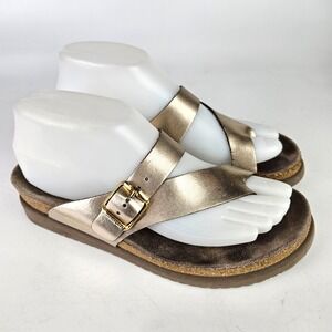 Mephisto Helen Gold Leather Toe Loop Slide Sandals Shoes Women's Size: 37 / 6